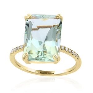 Effy Green Amethyst with Diamond Shank Ring in 14k Yellow gold